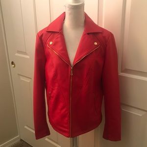 Women Red Faux Leather Jacket